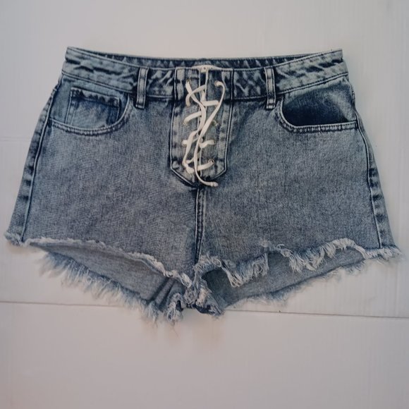 PACSUN HIGH RISE FESTIVAL LACE UP JEAN SHORTY SHORTS - Picture 3 of 12